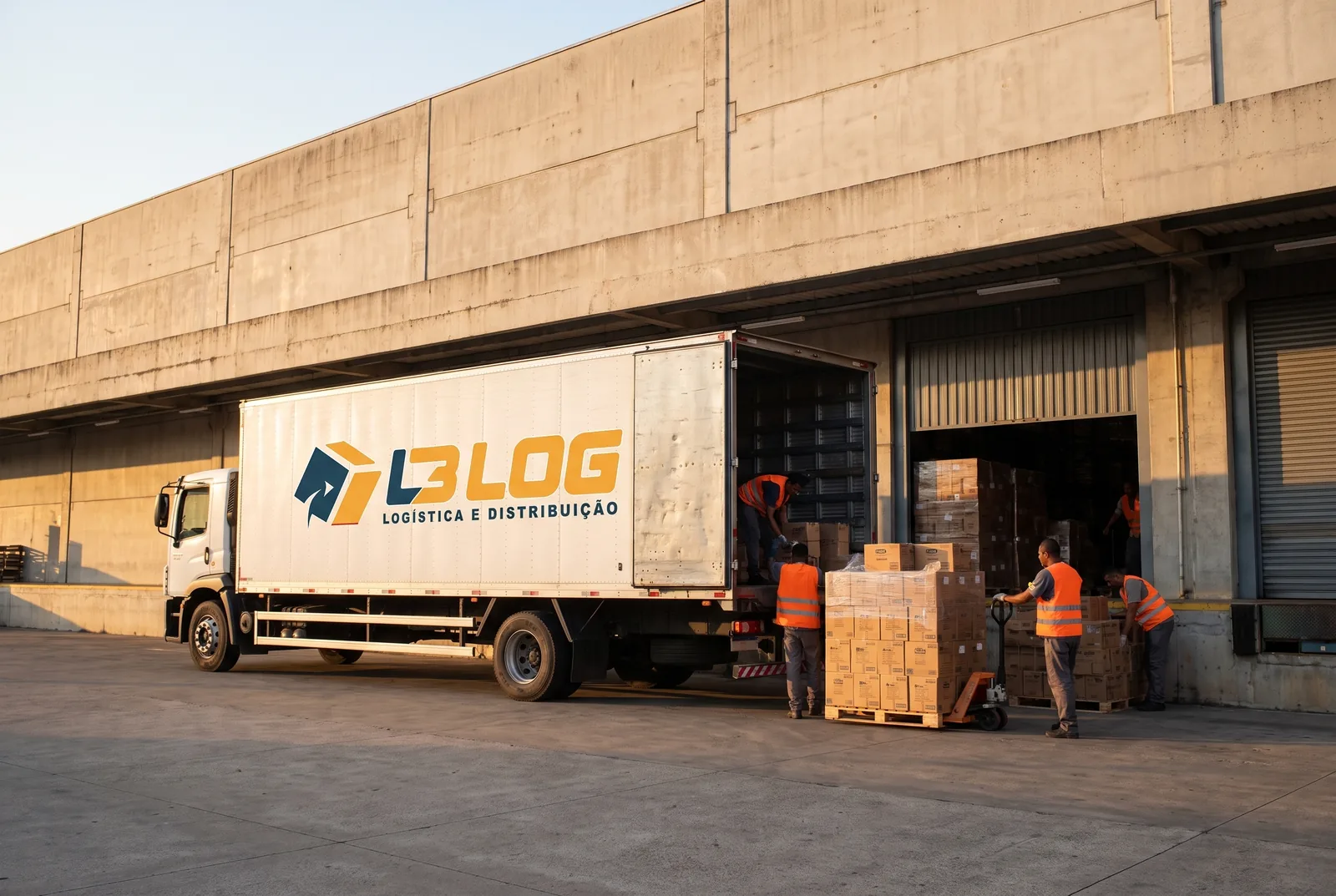Caminhão L3 LOG descarregando paletes na doca de um atacarejo