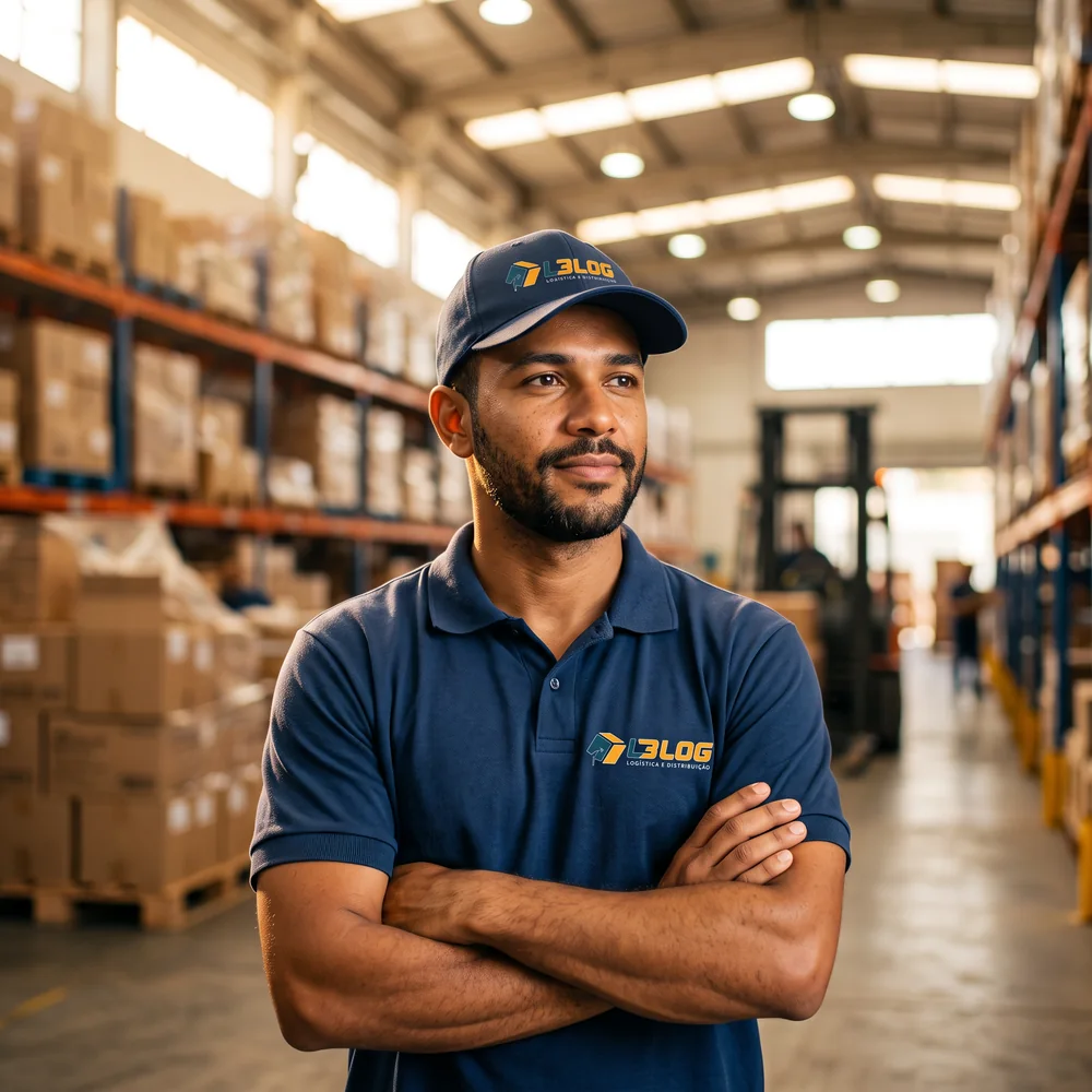 Colaborador L3 LOG uniformizado em centro de distribuição